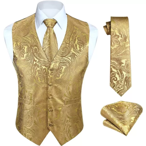 HISDERN Mens Vest Tie Set 3PC Formal Waistcoat Paisley Floral Jacquard Necktie Pocket Square Suit Vests Wedding Party