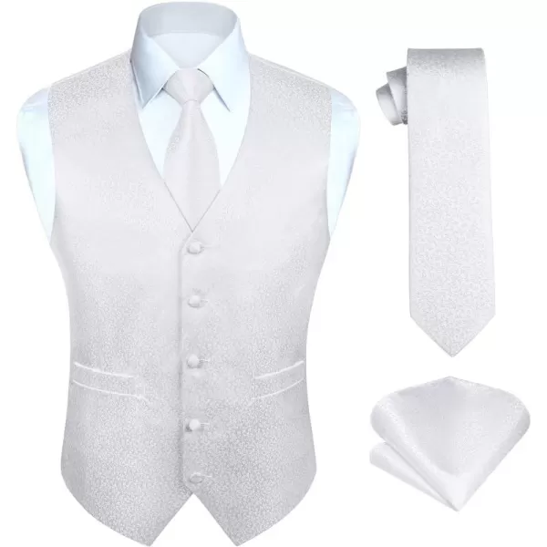 HISDERN Mens Vest Tie Set 3PC Formal Waistcoat Paisley Floral Jacquard Necktie Pocket Square Suit Vests Wedding Party