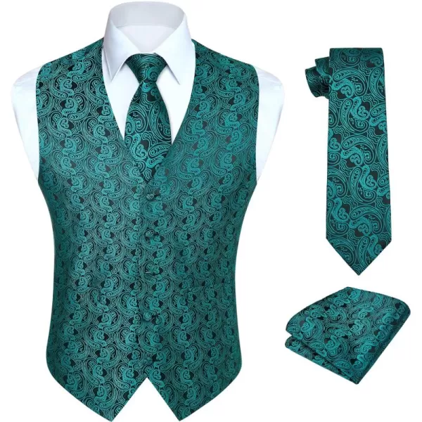HISDERN Mens Vest Tie Set 3PC Formal Waistcoat Paisley Floral Jacquard Necktie Pocket Square Suit Vests Wedding Party