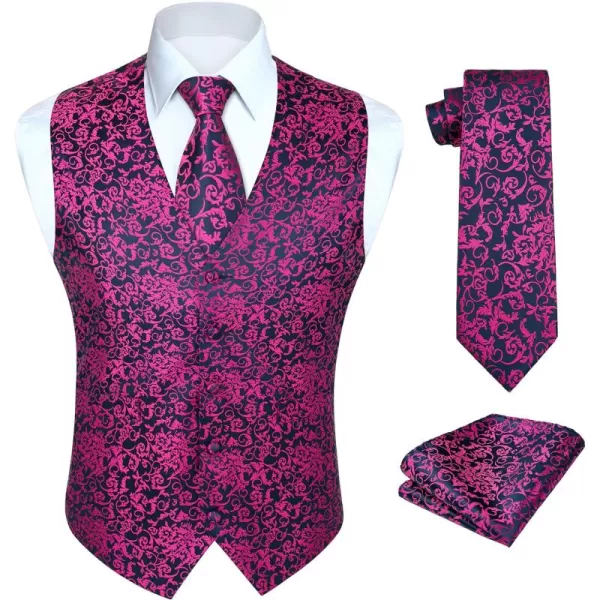 HISDERN Mens Vest Tie Set 3PC Formal Waistcoat Paisley Floral Jacquard Necktie Pocket Square Suit Vests Wedding Party