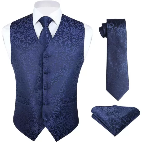 HISDERN Mens Vest Tie Set 3PC Formal Waistcoat Paisley Floral Jacquard Necktie Pocket Square Suit Vests Wedding Party