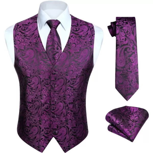 HISDERN Mens Vest Tie Set 3PC Formal Waistcoat Paisley Floral Jacquard Necktie Pocket Square Suit Vests Wedding Party