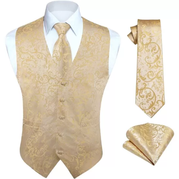 HISDERN Men's Vest Tie Set Paisley Floral Jacquard Necktie Pocket Square 3PCS Waistcoat for Suit or Tuxedo Wedding Party