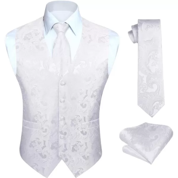 HISDERN Men's Vest Tie Set Paisley Floral Jacquard Necktie Pocket Square 3PCS Waistcoat for Suit or Tuxedo Wedding Party