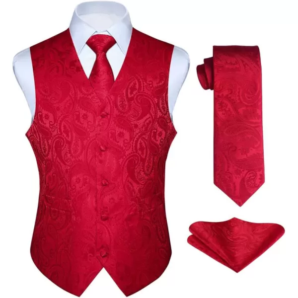 HISDERN Men's Vest Tie Set Paisley Floral Jacquard Necktie Pocket Square 3PCS Waistcoat for Suit or Tuxedo Wedding Party