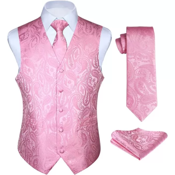 HISDERN Men's Vest Tie Set Paisley Floral Jacquard Necktie Pocket Square 3PCS Waistcoat for Suit or Tuxedo Wedding Party