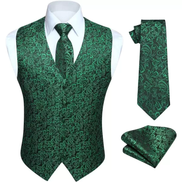 HISDERN Men's Vest Tie Set Paisley Floral Jacquard Necktie Pocket Square 3PCS Waistcoat for Suit or Tuxedo Wedding Party