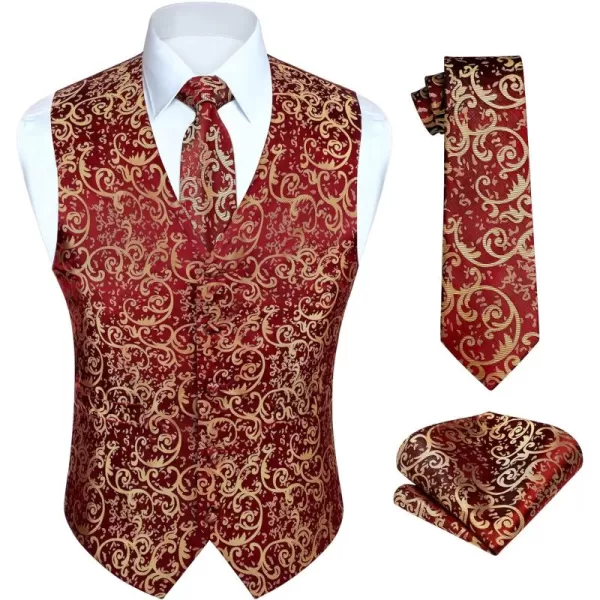 HISDERN Men's Vest Tie Set Paisley Floral Jacquard Necktie Pocket Square 3PCS Waistcoat for Suit or Tuxedo Wedding Party