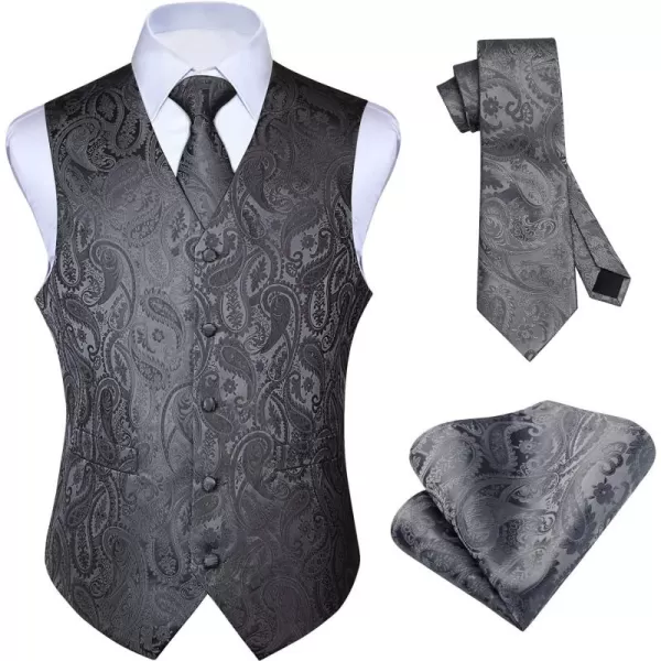 HISDERN Men's Vest Tie Set Paisley Floral Jacquard Necktie Pocket Square 3PCS Waistcoat for Suit or Tuxedo Wedding Party