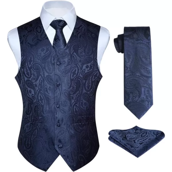 HISDERN Men's Vest Tie Set Paisley Floral Jacquard Necktie Pocket Square 3PCS Waistcoat for Suit or Tuxedo Wedding Party