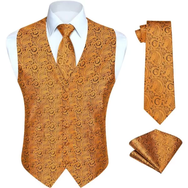 HISDERN Men's Vest Tie Set Paisley Floral Jacquard Necktie Pocket Square 3PCS Waistcoat for Suit or Tuxedo Wedding Party