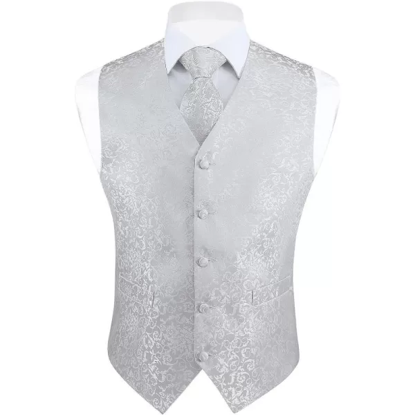 HISDERN Men's Vest Tie Set Paisley Floral Jacquard Necktie Pocket Square 3PCS Waistcoat for Suit or Tuxedo Wedding Party