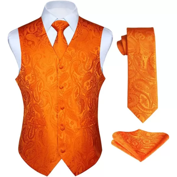 HISDERN Men's Vest Tie Set Paisley Floral Jacquard Necktie Pocket Square 3PCS Waistcoat for Suit or Tuxedo Wedding Party