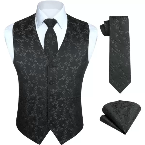 HISDERN Men's Vest Tie Set Paisley Floral Jacquard Necktie Pocket Square 3PCS Waistcoat for Suit or Tuxedo Wedding Party