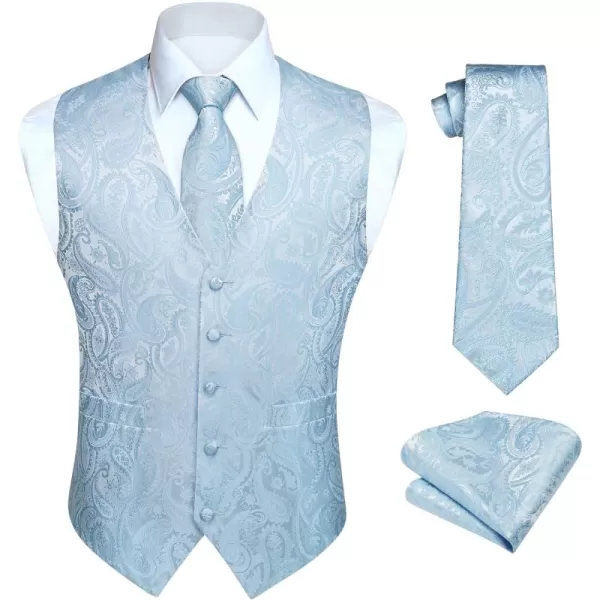 HISDERN Men's Vest Tie Set Paisley Floral Jacquard Necktie Pocket Square 3PCS Waistcoat for Suit or Tuxedo Wedding Party