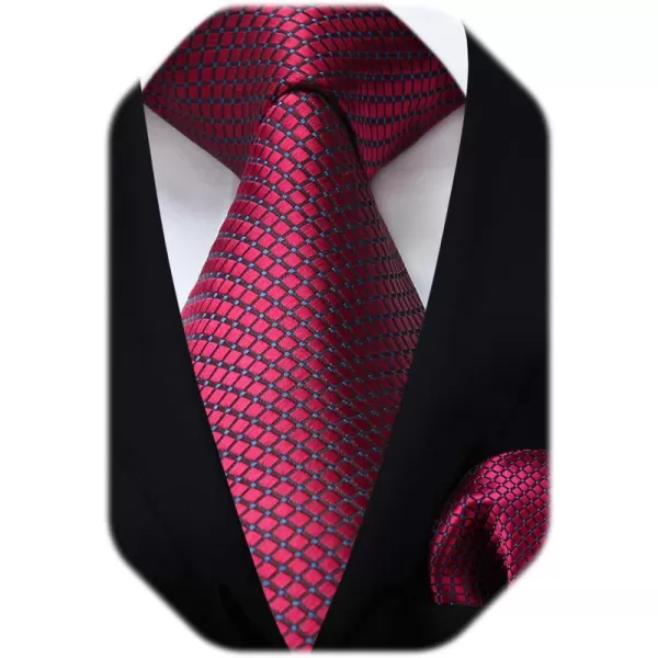 HISDERN Plaid Checkered Tie Handkerchief Woven Classic Formal Men's Necktie &amp; Pocket Square Set