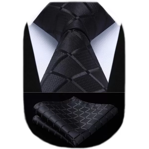 HISDERN Plaid Checkered Tie Handkerchief Woven Classic Formal Men's Necktie &amp; Pocket Square Set