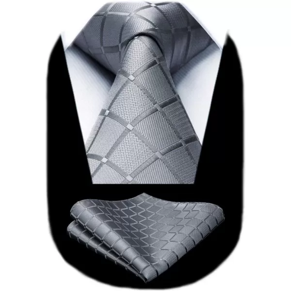 HISDERN Plaid Checkered Tie Handkerchief Woven Classic Formal Men's Necktie &amp; Pocket Square Set