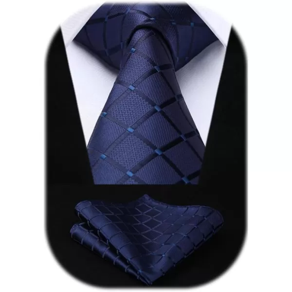HISDERN Plaid Checkered Tie Handkerchief Woven Classic Formal Men's Necktie &amp; Pocket Square Set