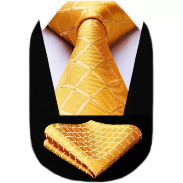 HISDERN Plaid Checkered Tie Handkerchief Woven Classic Formal Men's Necktie &amp; Pocket Square Set