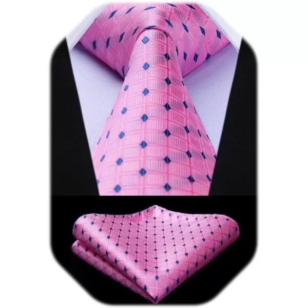 HISDERN Plaid Checkered Tie Handkerchief Woven Classic Formal Men's Necktie &amp; Pocket Square Set