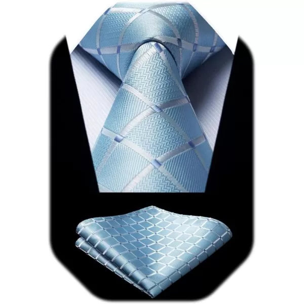 HISDERN Plaid Checkered Tie Handkerchief Woven Classic Formal Men's Necktie &amp; Pocket Square Set