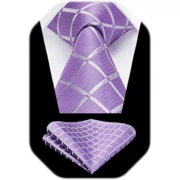 HISDERN Plaid Checkered Tie Handkerchief Woven Classic Formal Men's Necktie &amp; Pocket Square Set