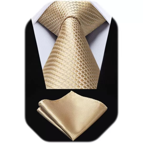 HISDERN Plaid Checkered Tie Handkerchief Woven Classic Formal Men's Necktie &amp; Pocket Square Set