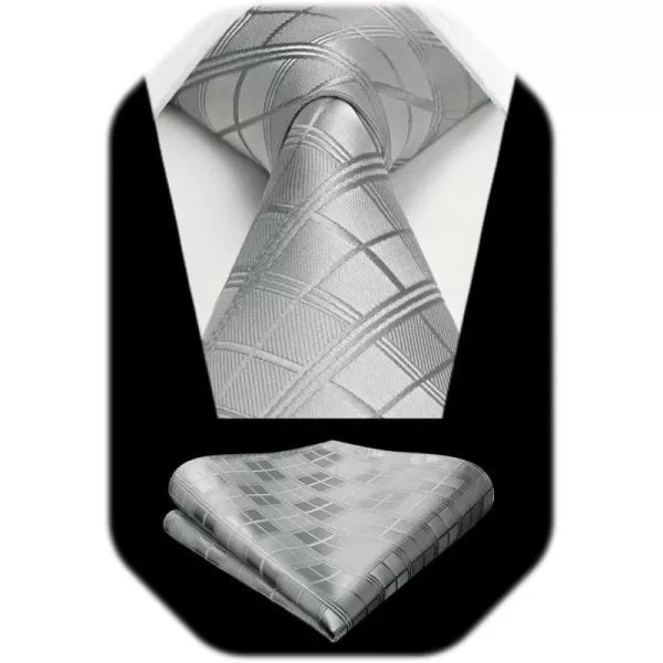 HISDERN Plaid Checkered Tie Handkerchief Woven Classic Formal Men's Necktie &amp; Pocket Square Set