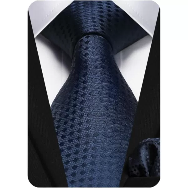 HISDERN Plaid Checkered Tie Handkerchief Woven Classic Formal Men's Necktie &amp; Pocket Square Set