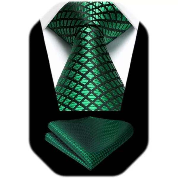HISDERN Plaid Checkered Tie Handkerchief Woven Classic Formal Men's Necktie &amp; Pocket Square Set