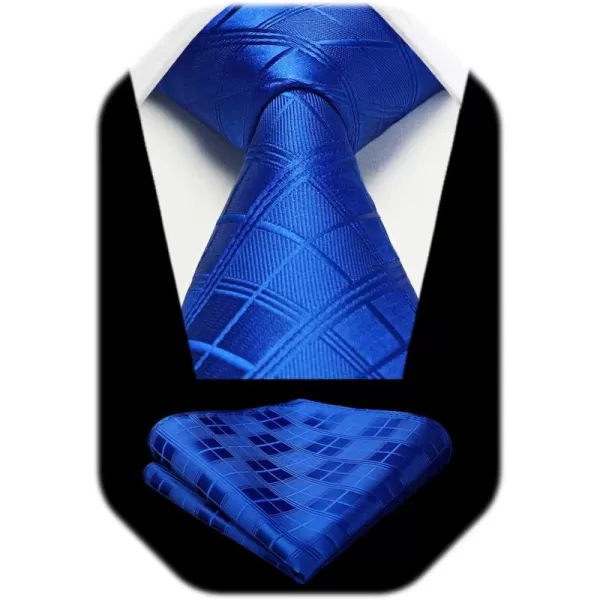 HISDERN Plaid Checkered Tie Handkerchief Woven Classic Formal Men's Necktie &amp; Pocket Square Set