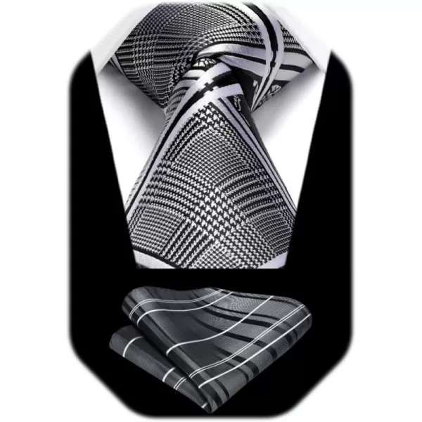 HISDERN Plaid Checkered Tie Handkerchief Woven Classic Formal Men's Necktie &amp; Pocket Square Set