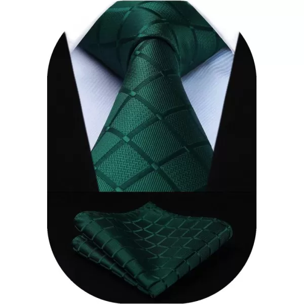 HISDERN Plaid Checkered Tie Handkerchief Woven Classic Formal Men's Necktie &amp; Pocket Square Set