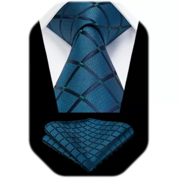 HISDERN Plaid Checkered Tie Handkerchief Woven Classic Formal Men's Necktie &amp; Pocket Square Set