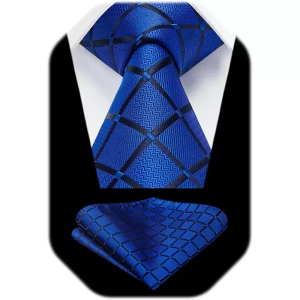HISDERN Plaid Checkered Tie Handkerchief Woven Classic Formal Men's Necktie &amp; Pocket Square Set