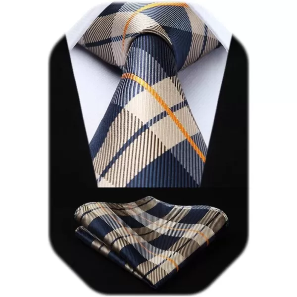 HISDERN Plaid Checkered Tie Handkerchief Woven Classic Formal Men's Necktie &amp; Pocket Square Set