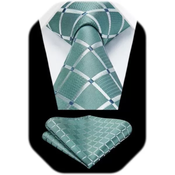 HISDERN Plaid Checkered Tie Handkerchief Woven Classic Formal Men's Necktie &amp; Pocket Square Set