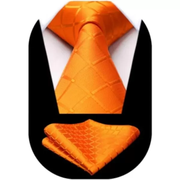 HISDERN Plaid Checkered Tie Handkerchief Woven Classic Formal Men's Necktie &amp; Pocket Square Set