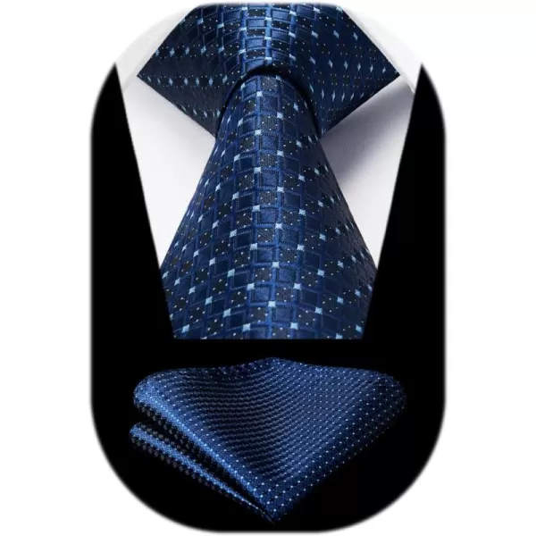HISDERN Plaid Checkered Tie Handkerchief Woven Classic Formal Men's Necktie &amp; Pocket Square Set