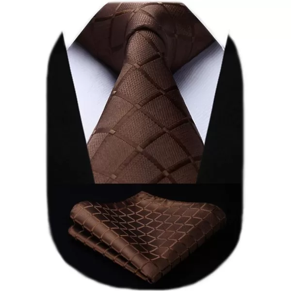 HISDERN Plaid Checkered Tie Handkerchief Woven Classic Formal Men's Necktie &amp; Pocket Square Set