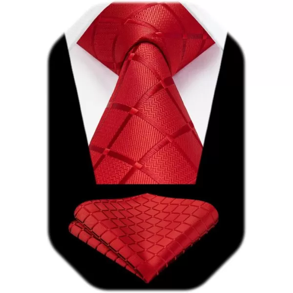 HISDERN Plaid Checkered Tie Handkerchief Woven Classic Formal Men's Necktie &amp; Pocket Square Set