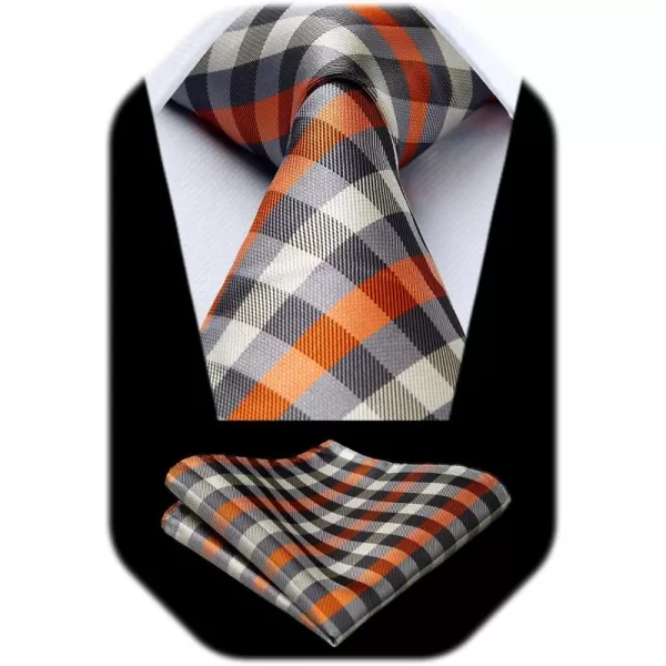 HISDERN Plaid Checkered Tie Handkerchief Woven Classic Formal Men's Necktie &amp; Pocket Square Set