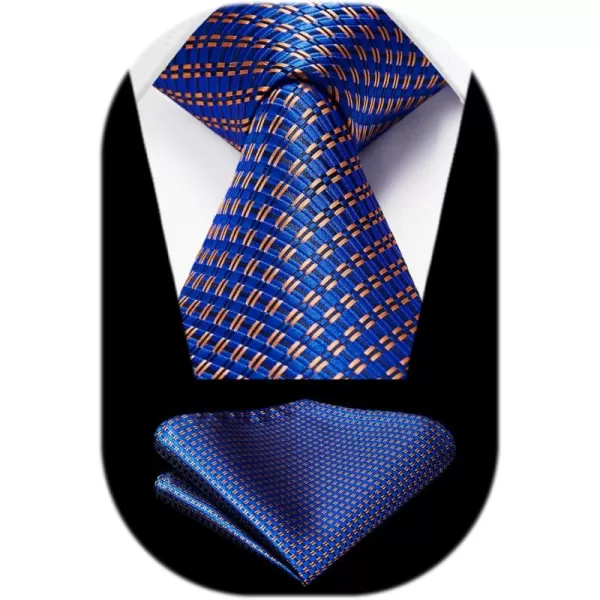 HISDERN Plaid Checkered Tie Handkerchief Woven Classic Formal Men's Necktie &amp; Pocket Square Set