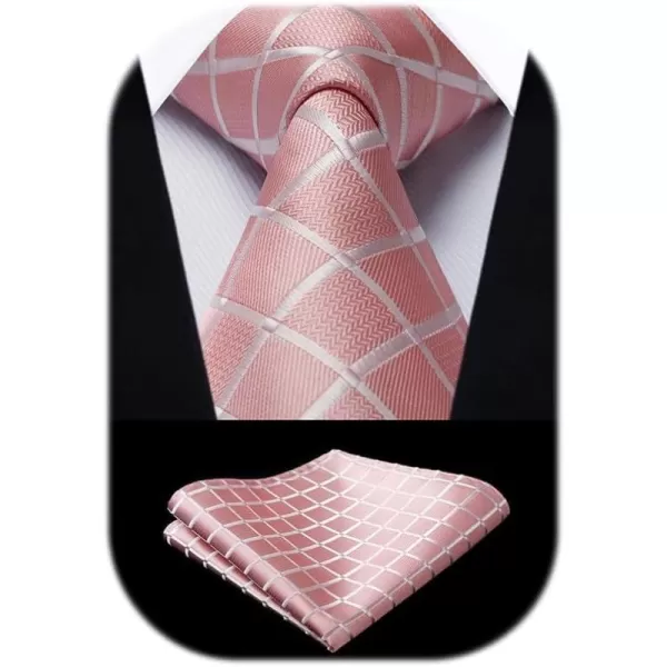 HISDERN Plaid Checkered Tie Handkerchief Woven Classic Formal Men's Necktie &amp; Pocket Square Set