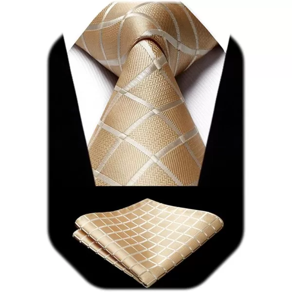 HISDERN Plaid Checkered Tie Handkerchief Woven Classic Formal Men's Necktie &amp; Pocket Square Set