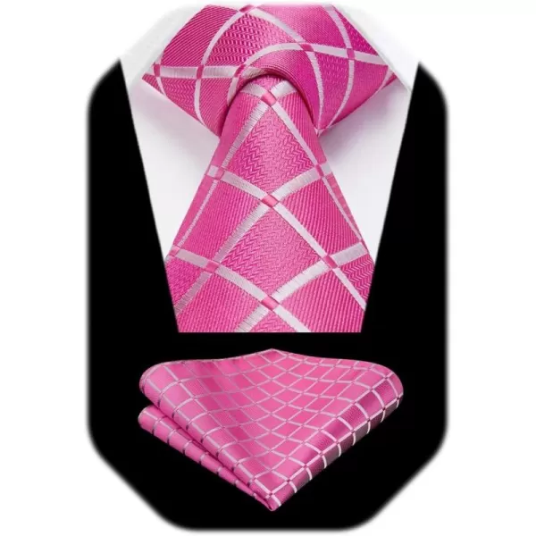 HISDERN Plaid Checkered Tie Handkerchief Woven Classic Formal Men's Necktie &amp; Pocket Square Set