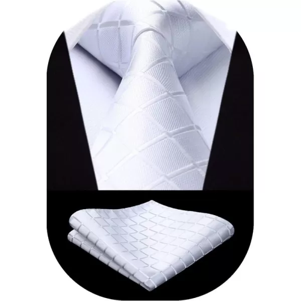 HISDERN Plaid Checkered Tie Handkerchief Woven Classic Formal Men's Necktie &amp; Pocket Square Set