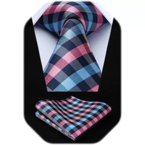 HISDERN Plaid Checkered Tie Handkerchief Woven Classic Formal Men's Necktie &amp; Pocket Square Set