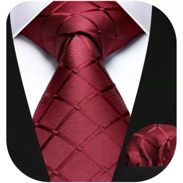 HISDERN Plaid Checkered Tie Handkerchief Woven Classic Formal Men's Necktie &amp; Pocket Square Set